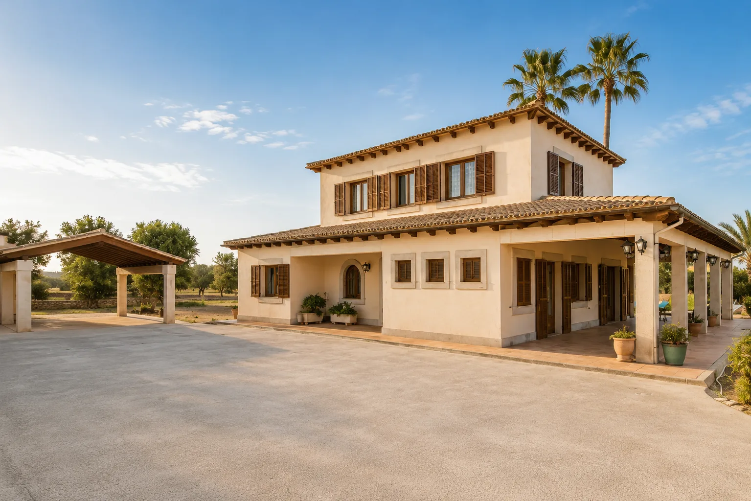 Finca Bloom chalet exterior with stone terrace and garden
